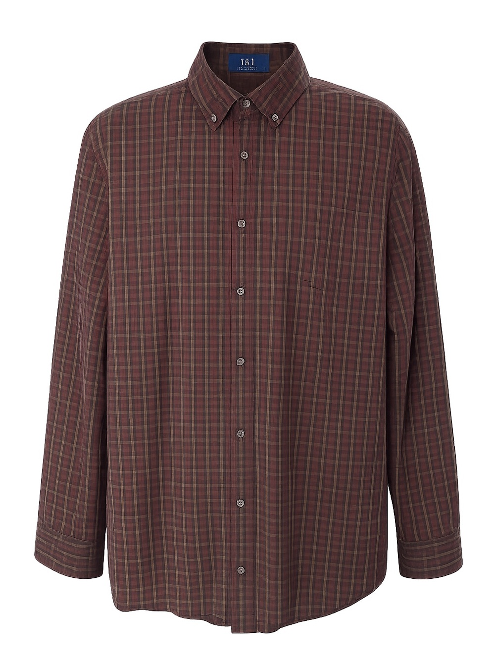George Men's Burgundy and Olive Plaid Button-Down Shirt 97% Cotton Blend